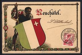 Litho Neuchatel, Ritter mit Wappen, 1910