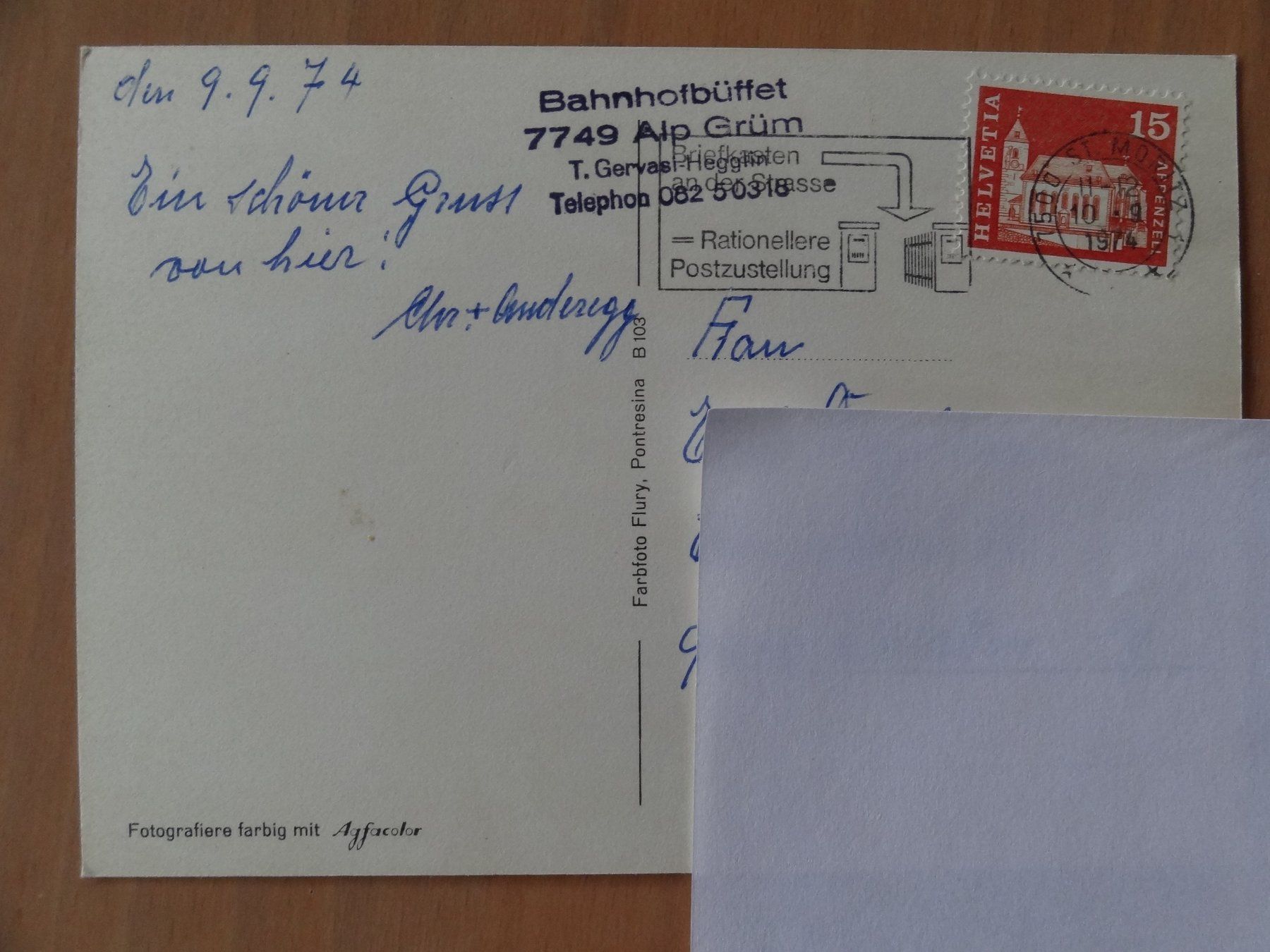 Ansichtskarten: Alp Grüm - Alpengarten 1974 – Gebraucht aus St Léonard von Riglin 1
