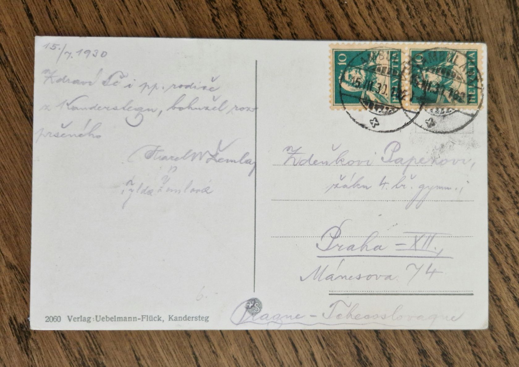 Cartoline postali: AK von Kandersteg nach Prag 1930 – Usato da Ebikon venduto da Donar50 1