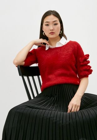 Trussardi Jeans Red Fluffy Ruffle Sleeve Sweater XXS