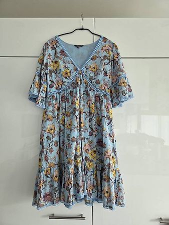 Hellblau gemustertes Kleid Baumwolle