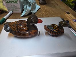 Keramik Enten Figuren Set 2-teilig handbemalt Vintage (DU)