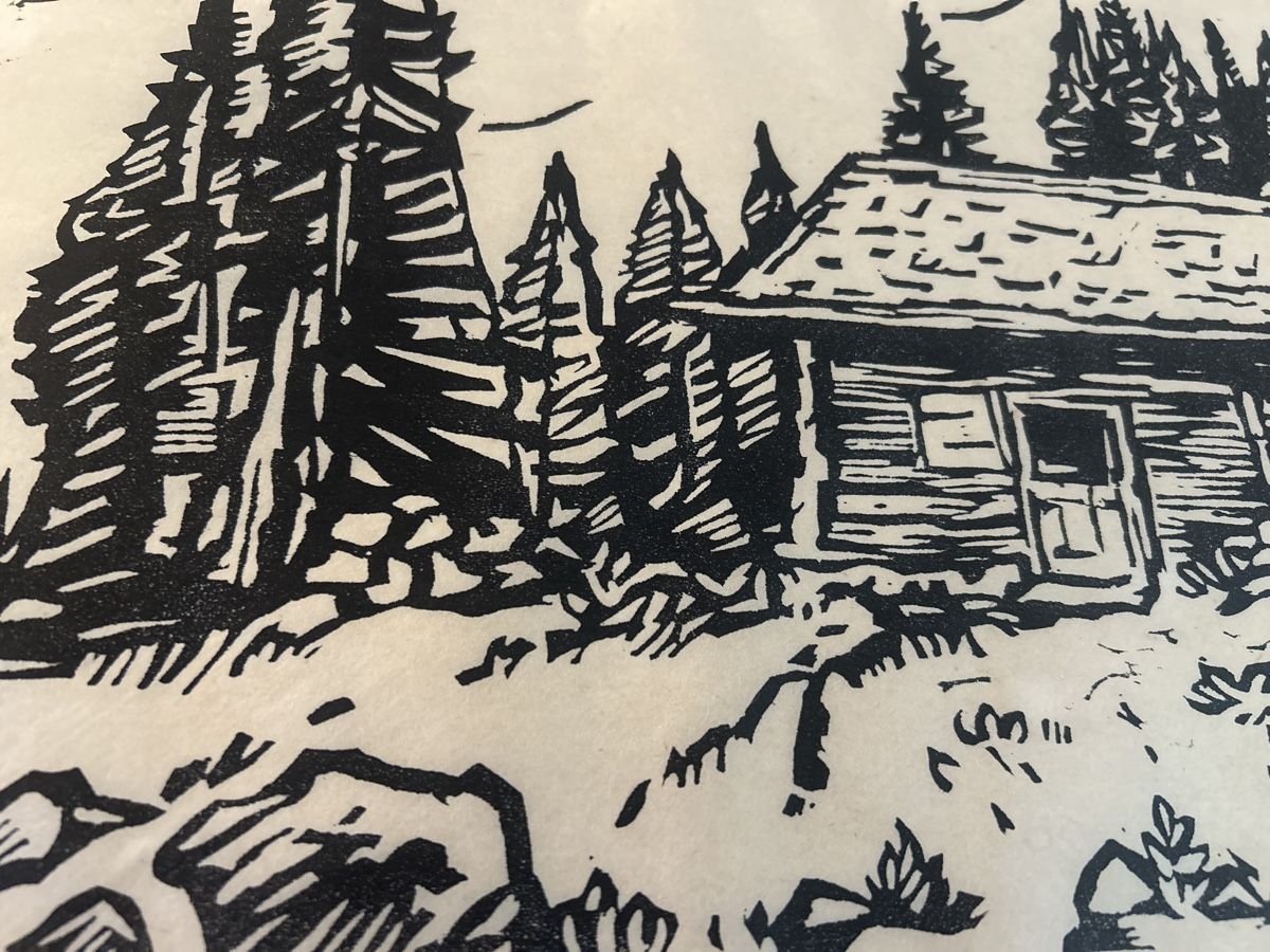 Holzschnitte: Original Holzschnitt "Waldhütte" signiert – Gebraucht aus Glarus von KunstWerkEr-LS87 3