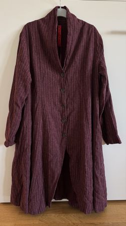 Ewa i Walla manteau en lin bordeaux rayé, Taille XL