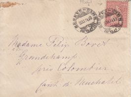SBK 38 mit Abarten auf Brief mit Bahn-ST Genève-Sion 1874
