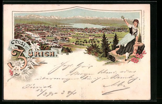 Ansichtskarten: Vorläufer-Lithographie Zürich, 1895, G – Gebraucht aus Berlin von bartko-reher