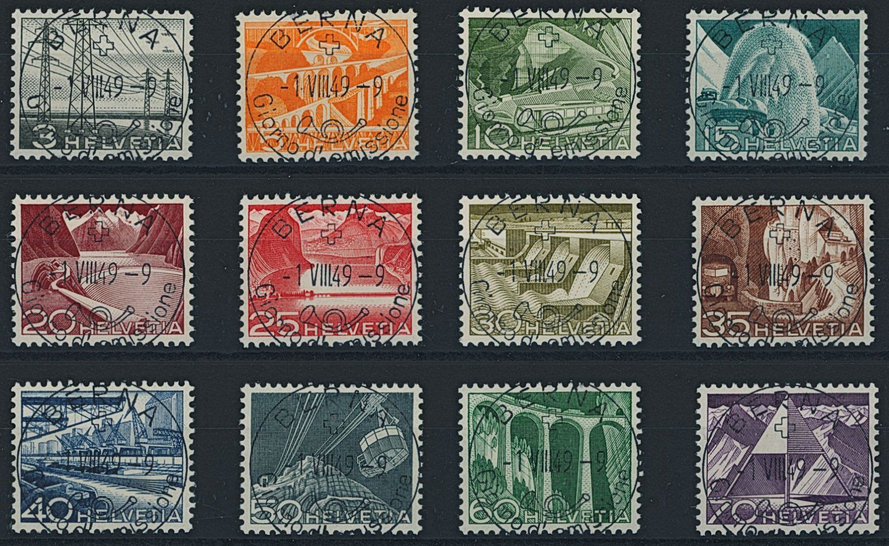 Alle Briefmarken: 1949 - Technik + Landschaft - Ersttag Voll Stempel ET - it – Gebraucht aus Schindellegi von leecollect