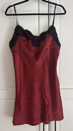 Josie Natori Silk Slip Dress Red Lace Size L