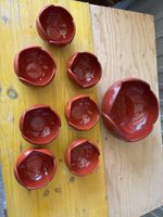 ensemble de 8 bols en ceramique rouge forme fleur