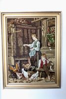Klassisches Gobelin-Bild nach Albert Anker inkl. Rahmen