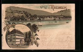 Litho Rheineck, Panorama vom See aus, di