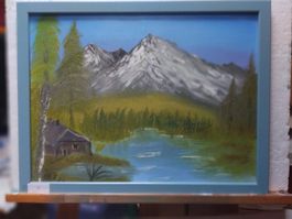 Oelgemälde 33cm x 43 Kunststoffwechsellrahmen  Berg mit See