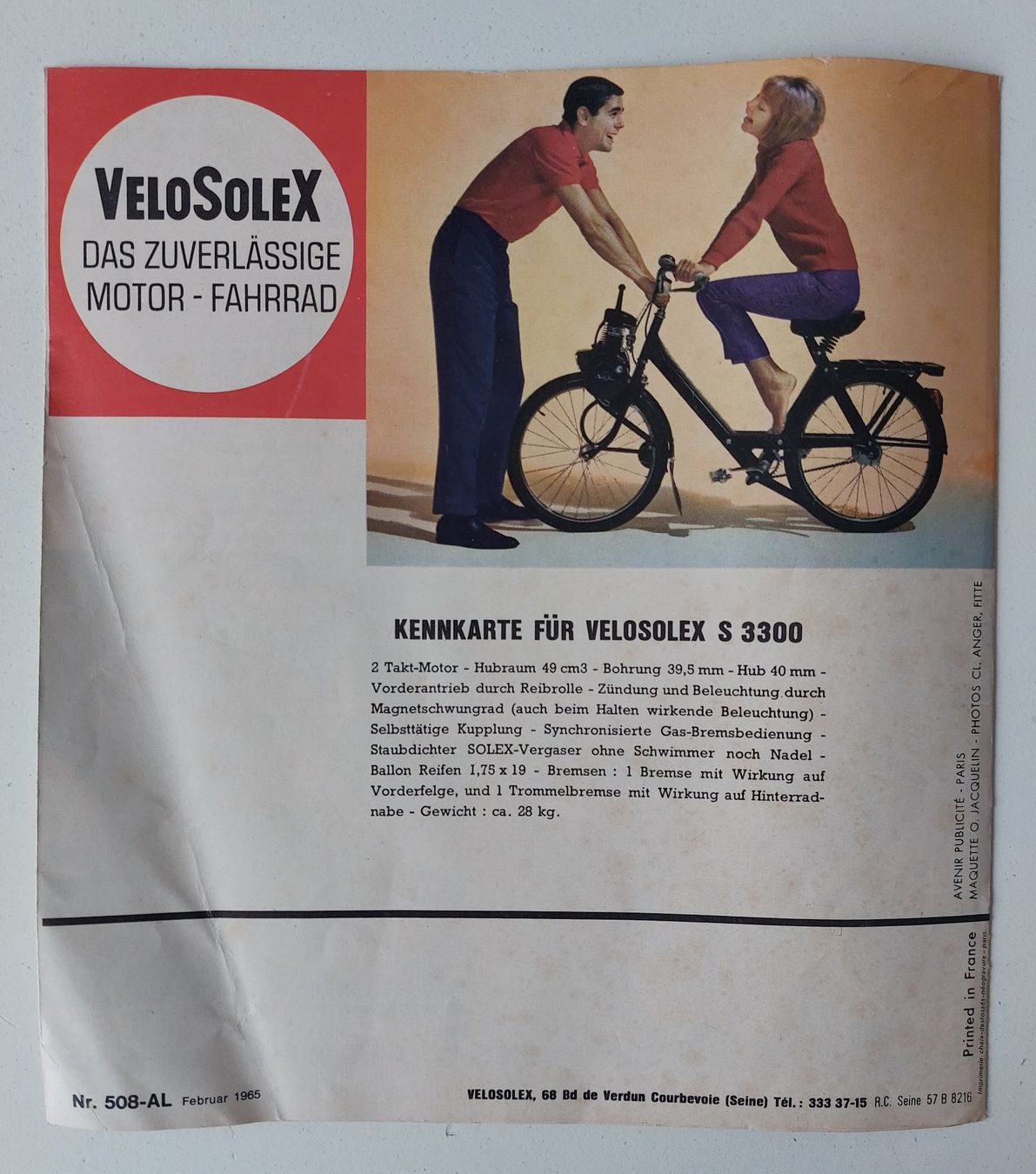 Solex Mofas: Prospekt Solex S 3300 Velosolex – Gebraucht aus Schenkon von  3