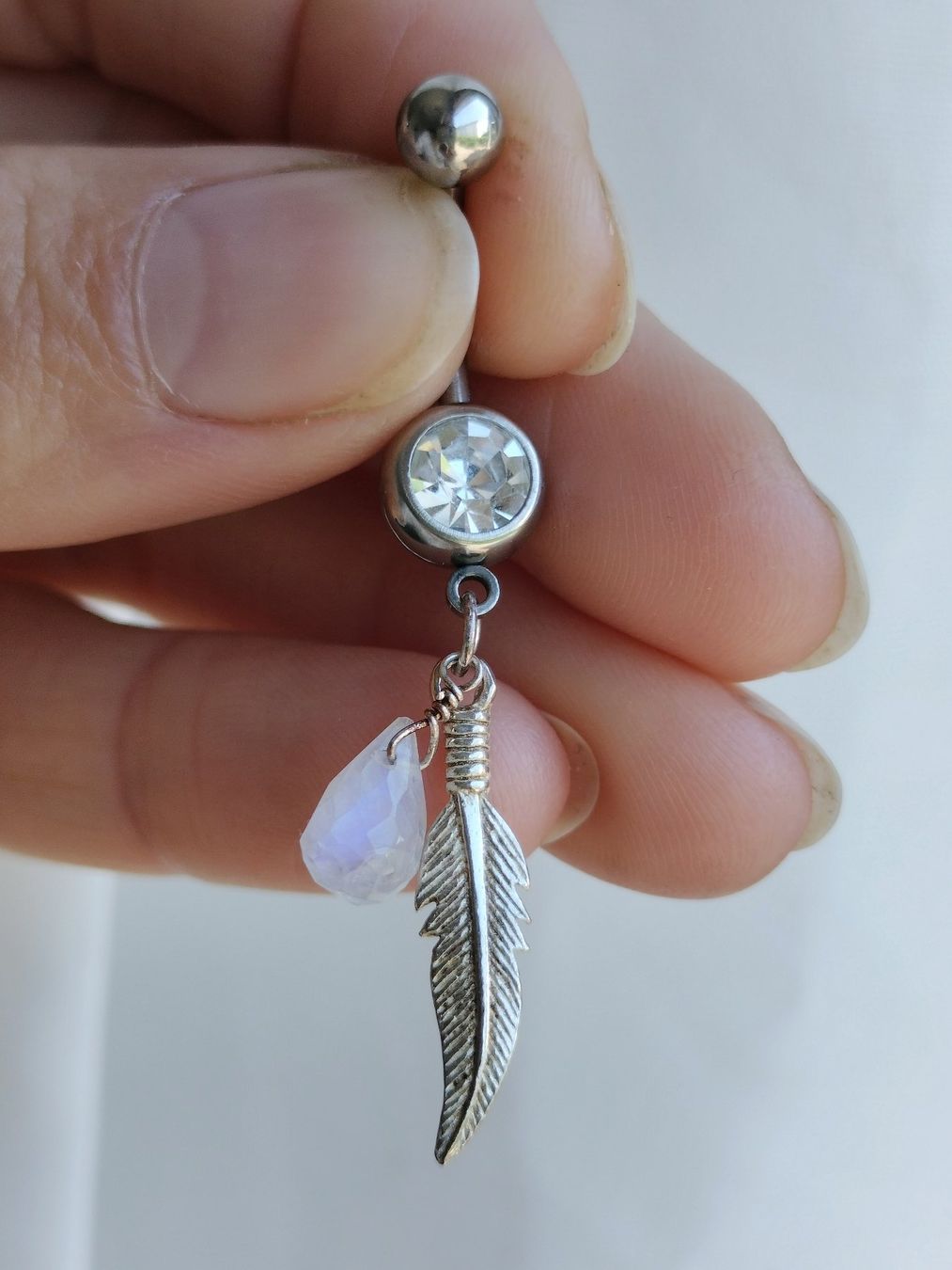 Gioielli per piercing: Bauchnabelpiercing mit 925 Silber Feder & Mondstein – Nuovo (secondo la descrizione) da Schwyz venduto da els_7cys 3