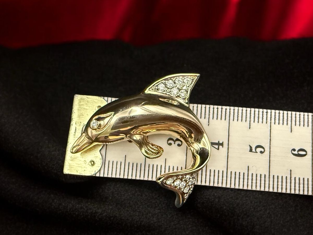 Spille & Fermagli: Goldfarbene Vintage-Delphin-Brosche mit Strass – Usato da Lamone venduto da LaCantinaMagica 8
