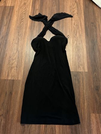 Vintage Schönes, kurzes, schwarzes Sommerkleid Neckholder, S