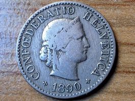 5 Rappen 1890 Abart ohne Münzzeichen B!