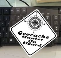 Geocach Aufkleber Geocache Hunter on Board Farbe Weiss