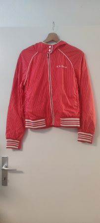 Red & White Striped H&M Jacket with Hood - Size 36, Used!