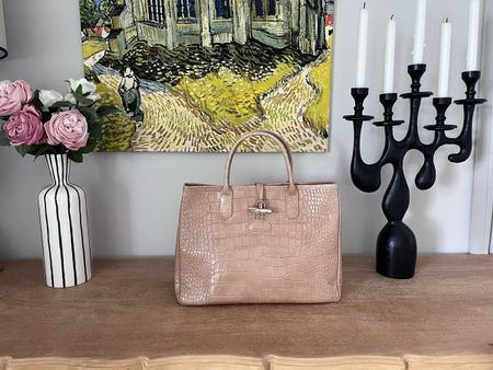 Sac Longchamp cuir croco rose nude L