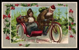 Präge-AK Weihnachtsmann auf Motorrad mi