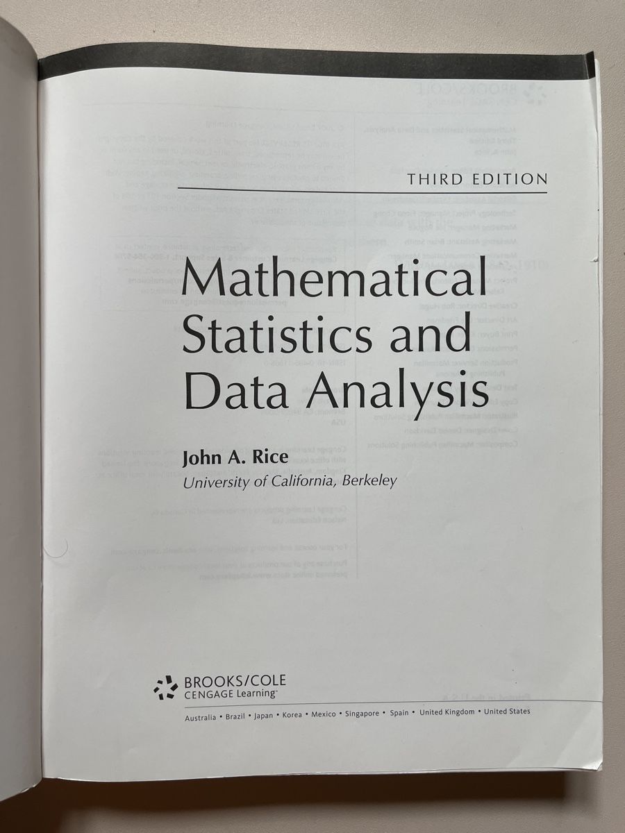 Libri: Mathematical Statistics and Data Analysis, Rice, 3rd. Ed. – Nuovo (secondo la descrizione) da Zürich venduto da bkudrzycki 1