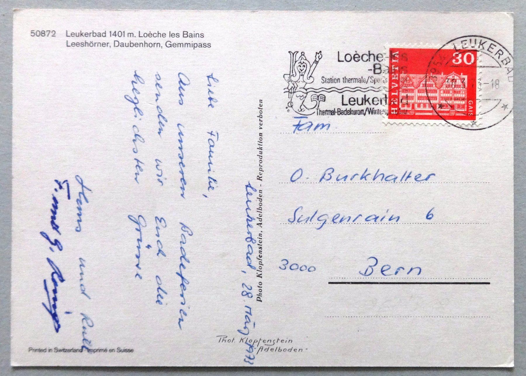 Cartoline postali: Leukerbad 1401 m, Loèche les Bains – Usato da Fétigny venduto da Billy2miny 1