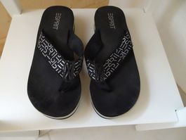 ESPRIT Flip-Flops schwarz-silber Keilabsatz Gr. 36 - 240616