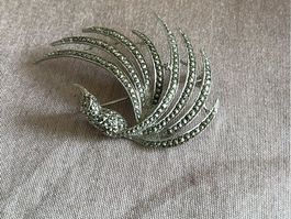 Vintage Brosche Pfau Markasit-Steine Silberfarben, Rarität