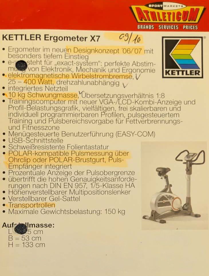 Kettler Hometrainer: Kettler Ergometer X7 Modell 09 / 10 – Usato da Malters venduto da Oflat 6