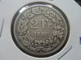 2 Fr.  1886 ungereinigt  -  in Münzkarton geliefert  -
