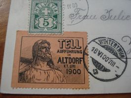 Karte Amsteg, 1900, o Amsteg, Vignette Tellspiele Altdorf