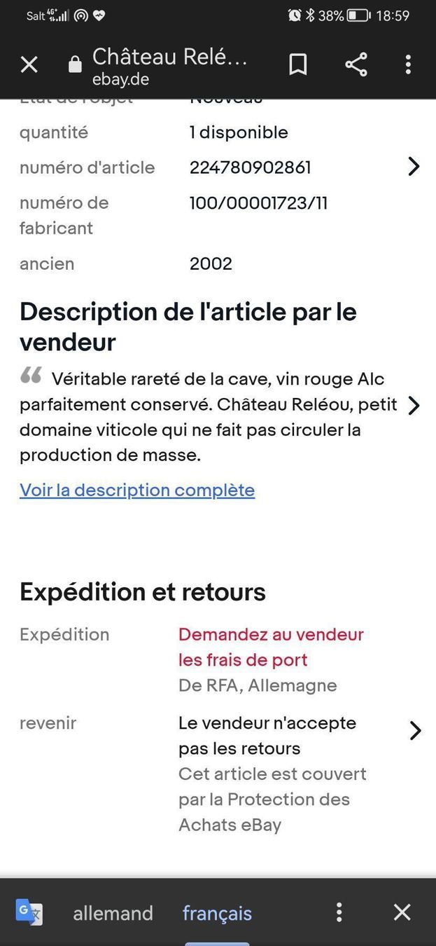 Vino: 2x CHÂTEAU RELÉOU 2002 RARE! – Nuovo (secondo la descrizione) da Genève venduto da Leboucheoreilles 7