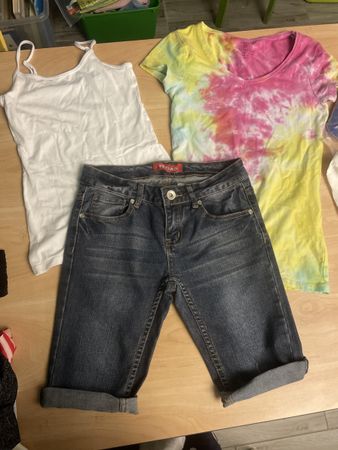 Sommer Set: Jeans Short, Top, T-Shirt, Grösse XS/32