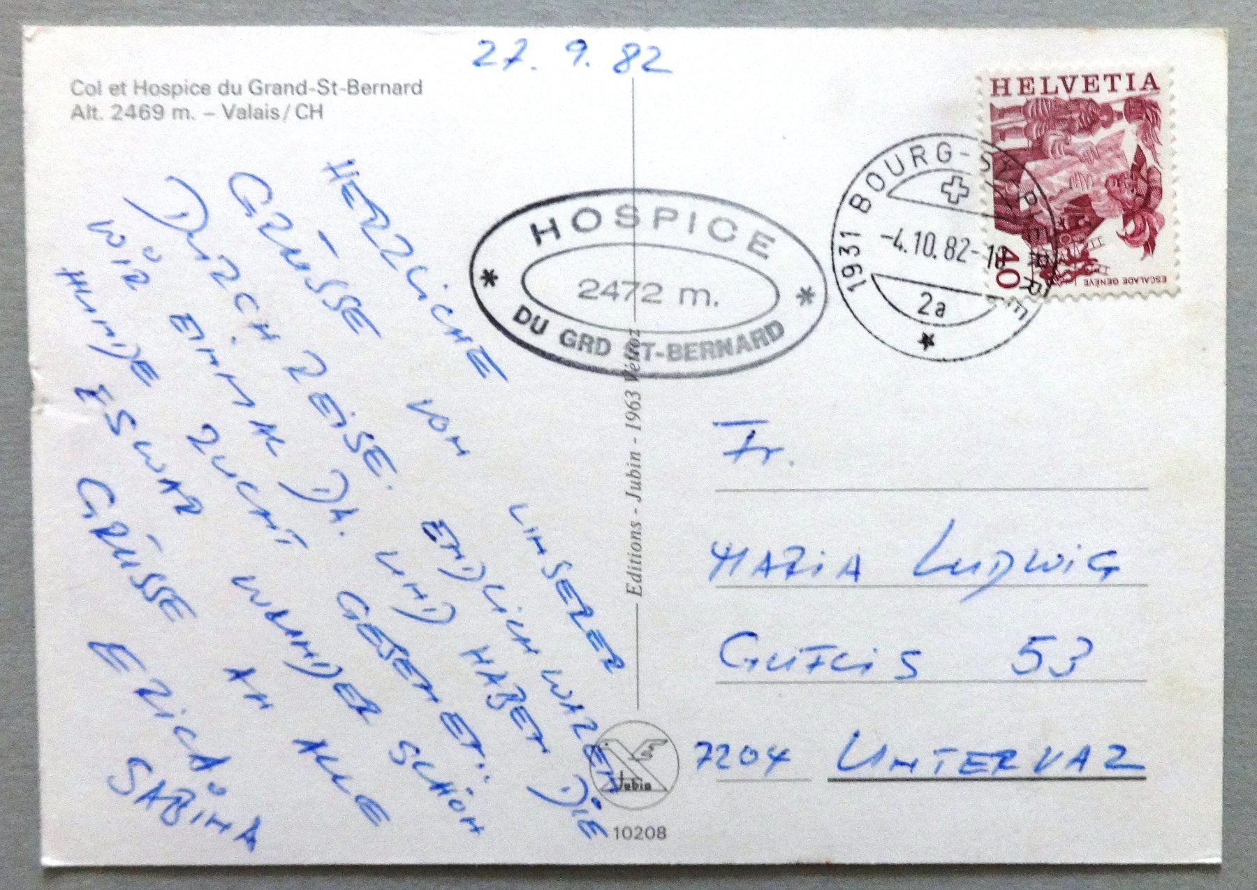 Cartoline postali: Col et Hospice du Grand-St-Bernard – Usato da Fétigny venduto da Billy2miny 1