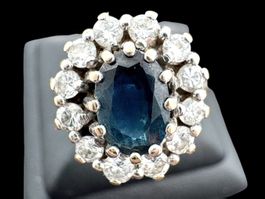 Saphir 1.1c Diamanten 0.5c Ring 18k Grösse 57 WG *S2349