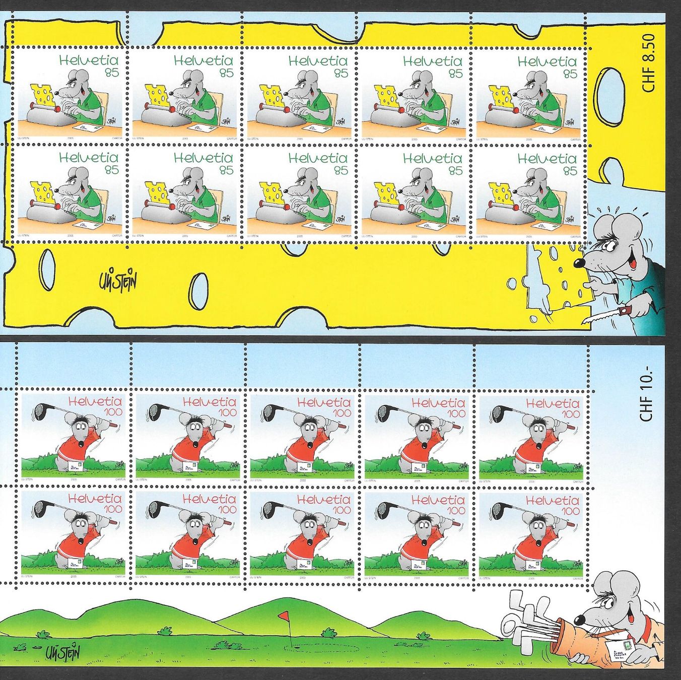 Tutti i francobolli: Kleinbogen Serie 1158 - 1159 Comics Uli Stein ** 8.3.2005 – Usato da Olten venduto da clotaldi