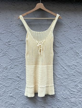 Häkelkleid beige kurz mit Schnürung Chrochet