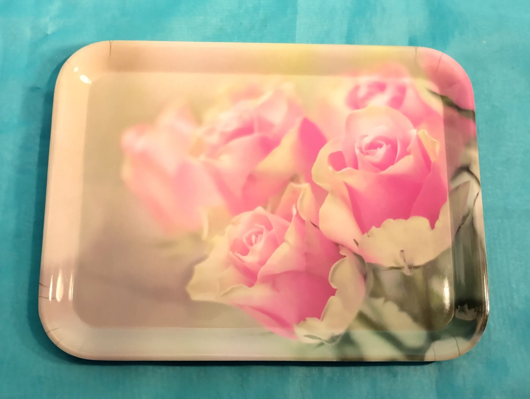 Servierplatten: Serviertableau hellgrün mit rosa Rosen – Neu (gemäss Beschreibung) aus Bellach von JingleCherry