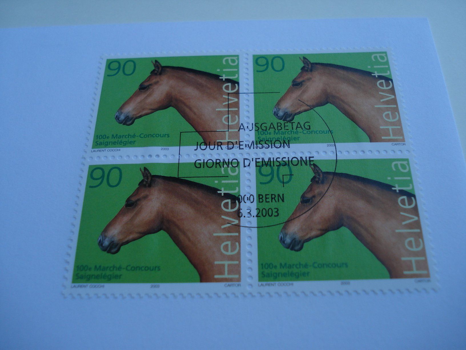 Tutti i francobolli: Marke Pferde, 2003, FDC + 4erblock, 2 Belege – Usato da Niederwil AG venduto da morostahu
