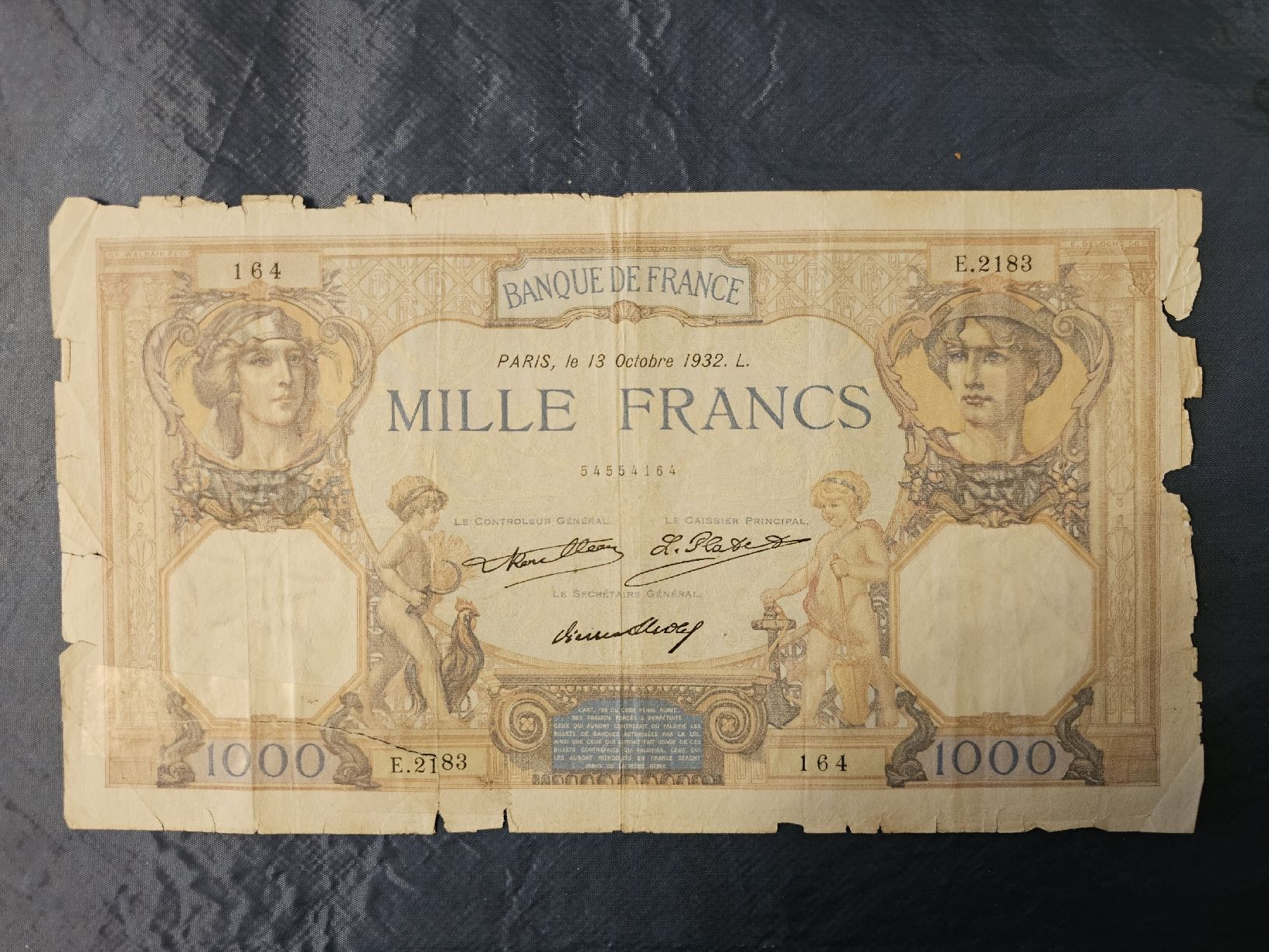 Banconote: France 1000 fr. 1932 – Usato da Nidau venduto da Misterpix
