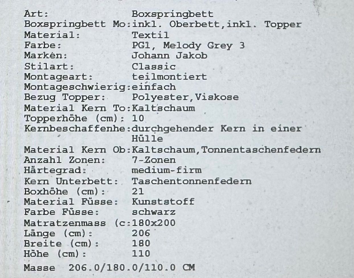 Pfister Letti: Boxspringbett Odin Johann Jakob – Usato da Riedern venduto da switi69 1