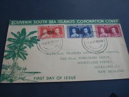 Cook Islands, FDC 1937, Satz Krönung, gelaufen, Überdruck