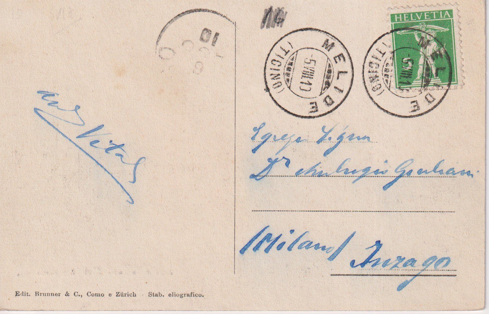 Cartoline postali: AK Melide - panorama 1913, non comune. – Usato da Riva San Vitale venduto da MAR-NAPO 1