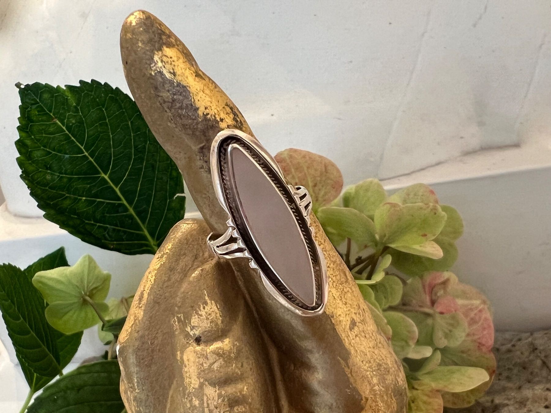 Anelli: Silber Ring G: 59,5 lange Form mit Perlmutter Art Deco Stil – Nuovo (secondo la descrizione) da Bern venduto da Jiffy 7