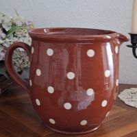 Rustikale Keramikkanne, Krug mit Punkten, Vintage Deko!