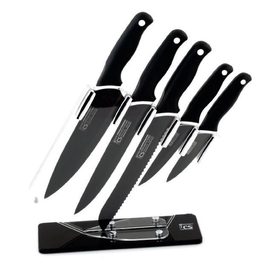 Coltelli: Antihaft Messerset schwarz, mit Ständer – Nuovo e nell'imballaggio originale da Wettingen venduto da kochshop