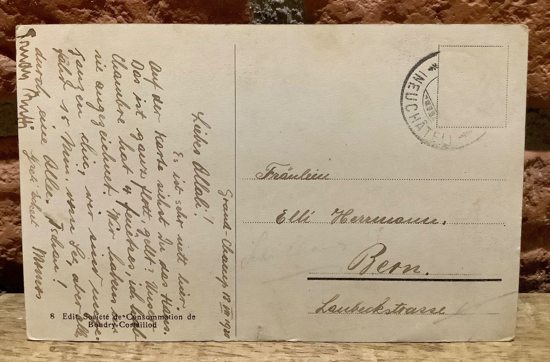 Cartoline postali: 1920 - HOTEL GRAND CHAMP - Belebt - Boudry – Usato da Root venduto da ENGLAND-TREASURES 2