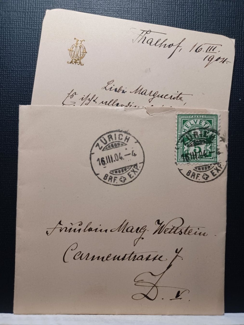 Tutti i francobolli: Kleinbrief mit Monogramm MO , 9.6 x 9.6 cm, 1904 – Usato da Aarau Rohr venduto da mgvw