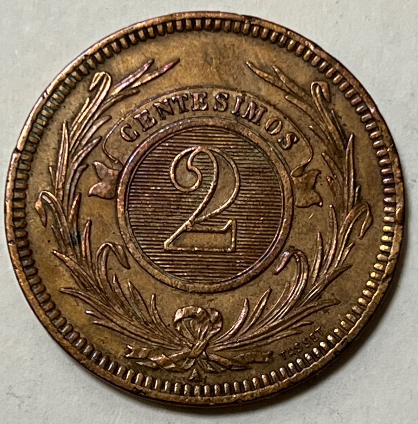 Alle Münzen: 2 Centésimos - Uruguay  - 1869 – Gebraucht aus Dietikon von Numis8953 1